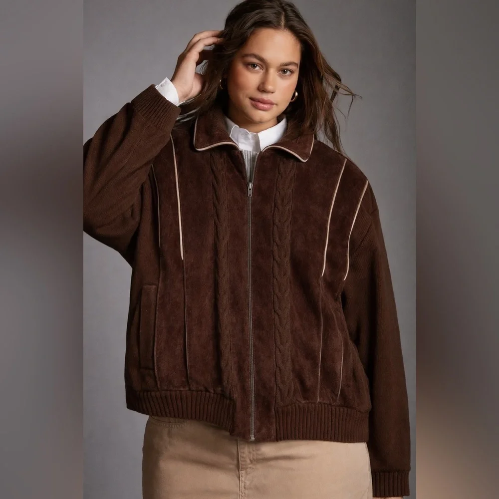 R.O.C Vintage Suede Leather Sweater Bomber Jacket Coat Brown Western XL